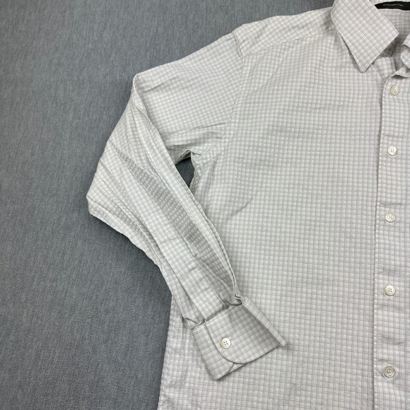 Ermenegildo Zegna Shirt Mens Large White Check Plaid Button Up‎ Cotton Italy - Picture 5 of 12